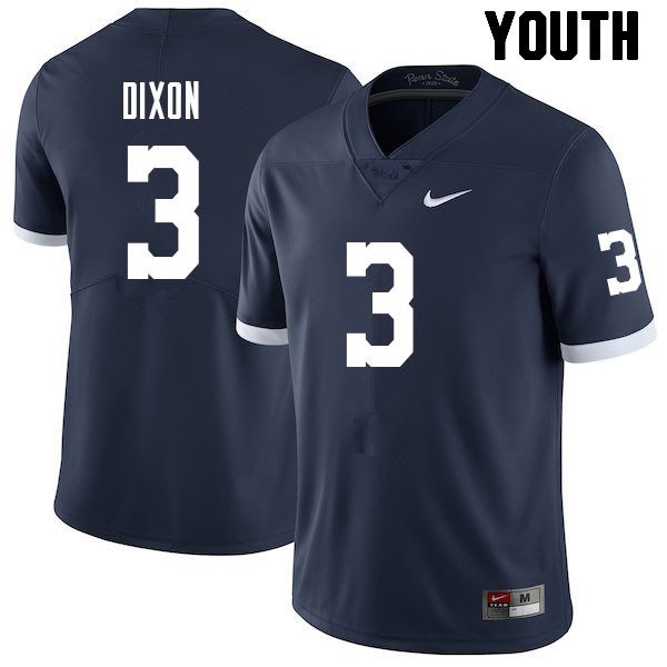 Youth #3 Johnny Dixon Penn State Nittany Lions College Football Jerseys Sale-Retro